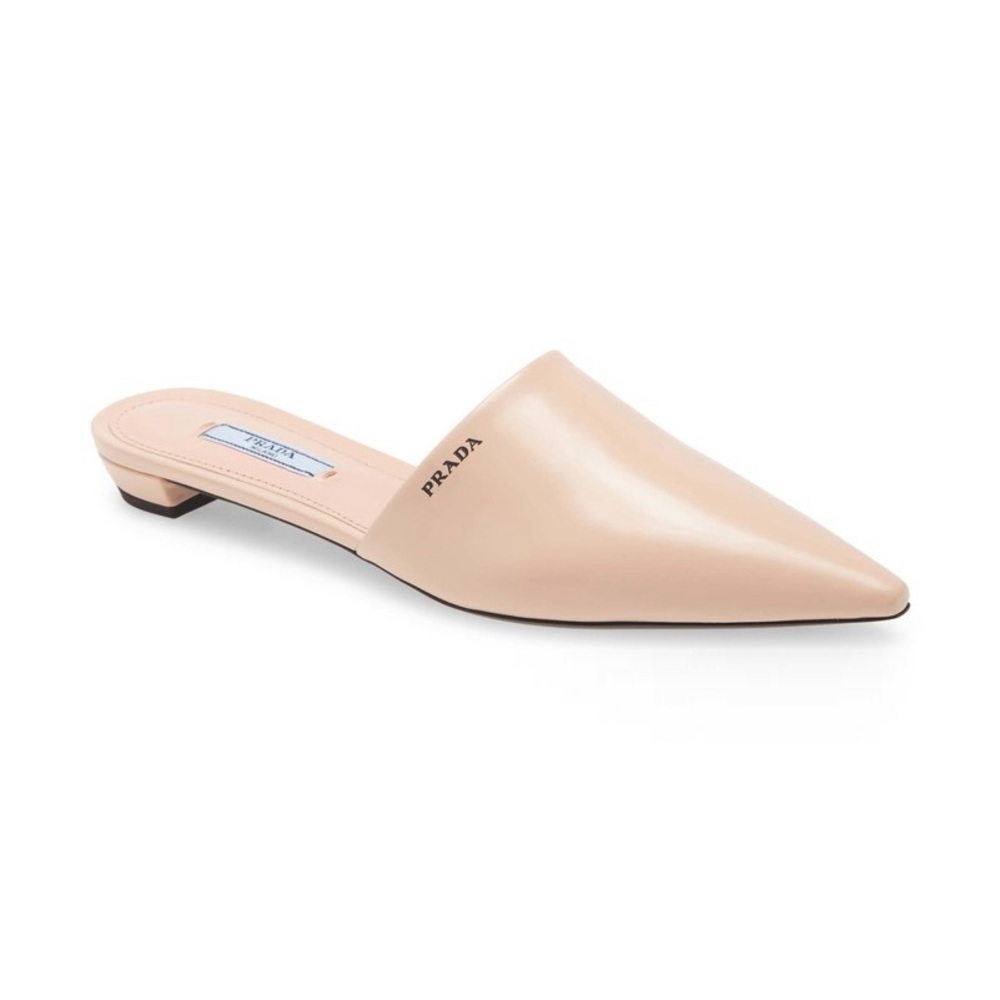 NEW Prada Logo Point Toe Mule Flats in Pink Orchidea